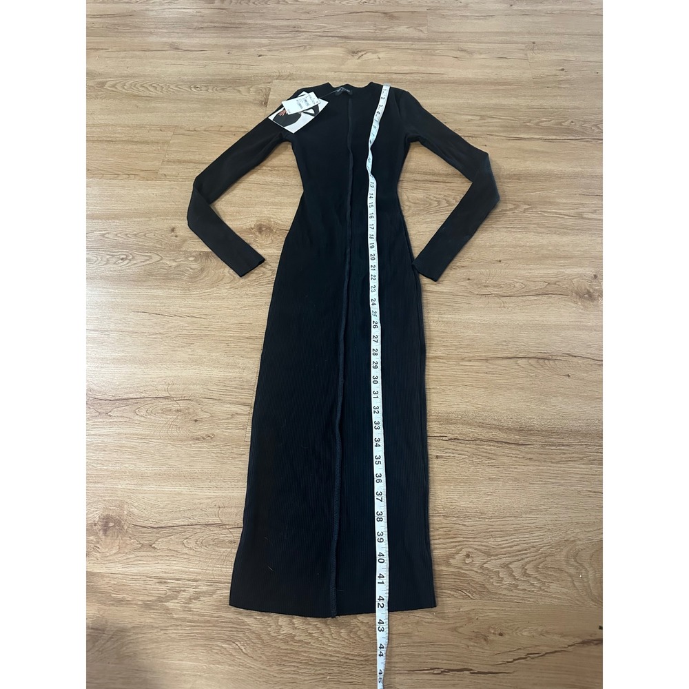 Naked Wardrobe Womens M Black Ribbed Long Sleeve Bodycon Maxi Dress NWT - Picture 2 of 4